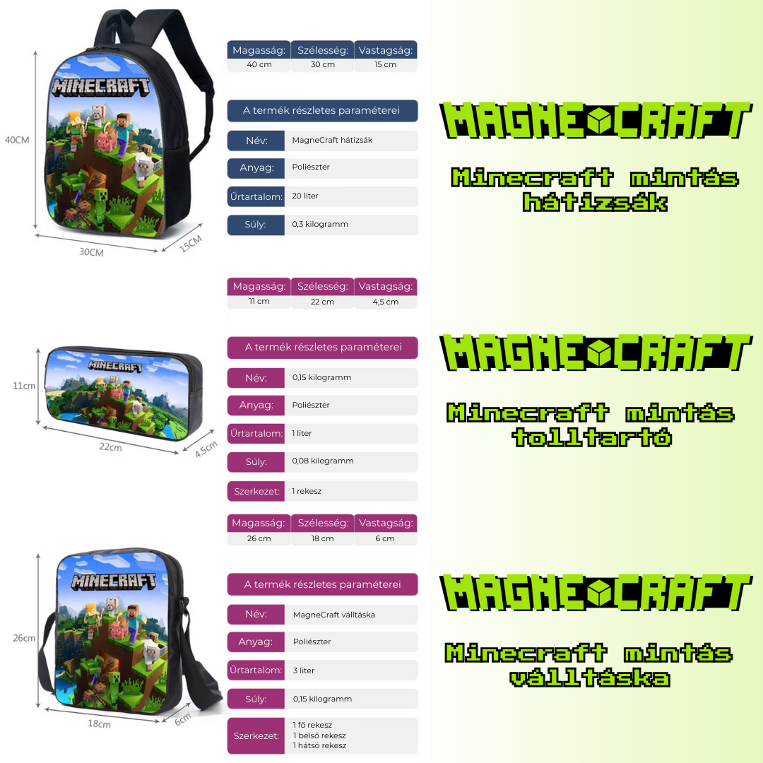 MagneCraft™ Everyday School Set – Hátizsák + Táska + Tolltartó